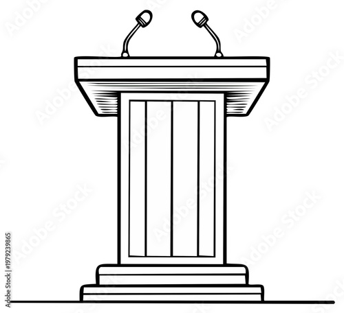 Classic wood podium with microphones for public speaking and presentations