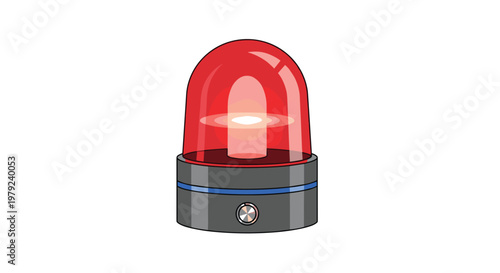 A vibrant red emergency siren light with a sleek metallic base sits isolated on a clean white background featuring a soft glowing light effect throughout.