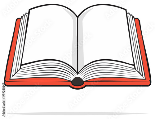 Open blank book with red cover and clean white pages ready for text or drawing