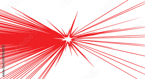 Abstract explosion of red lines emanating from a central point, creating a dynamic and energetic visual effect on a white background