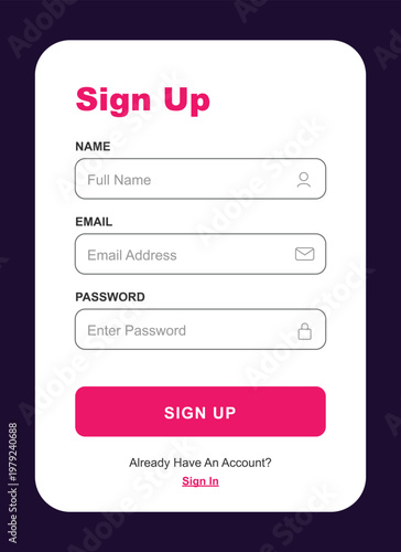 A person signing up for an account on a mobile app with a pink button