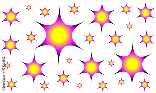 A striking vector set showcasing assorted star elements filled with glowing neon gradients. These powerful, high-contrast