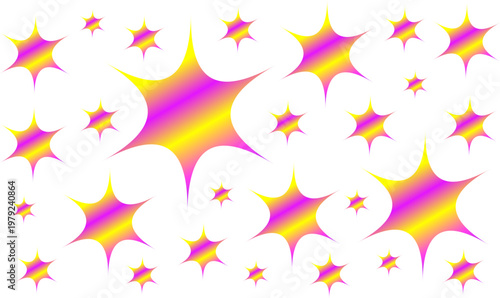 A striking vector set showcasing assorted star elements filled with glowing neon gradients. These powerful, high-contrast