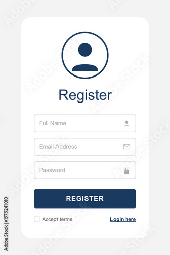 A registration form with a simple and clean design on a white background
