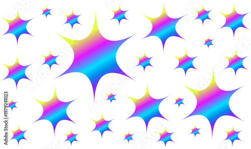 A striking vector set showcasing assorted star elements filled with glowing neon gradients. These powerful, high-contrast