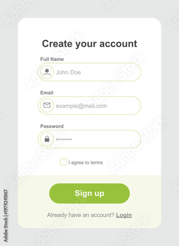 A person signing up for an account on a modern website with a green button