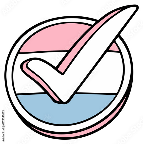 Check Mark Illustration in Circle with Pink White and Blue Colors for LGBTQIA Community Symbol