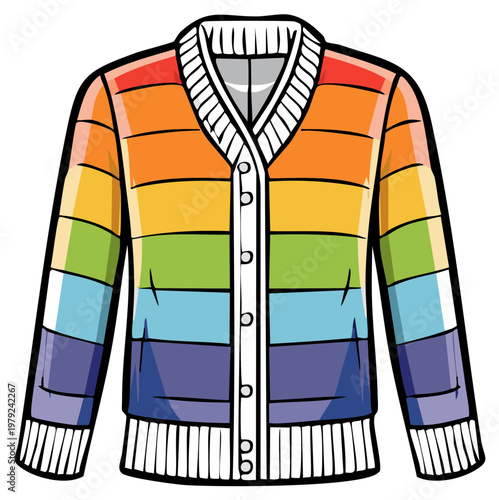 Cartoon Rainbow Sweater with Buttons Isolated Illustration