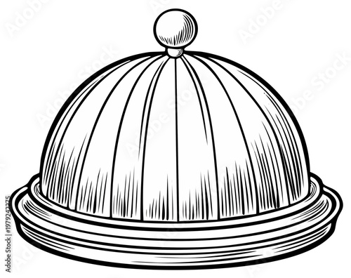 Cloche Food Server Line Art Illustration Elegant Dining Restaurant Serving Dish