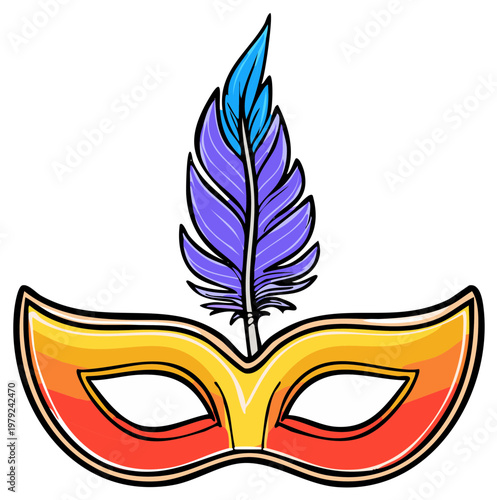 Colorful Carnival Mask with Feather Vector Illustration