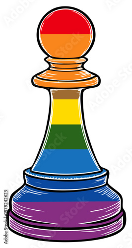 Cartoon colorful LGBT rainbow pawn chess piece, symbol of diversity and inclusion