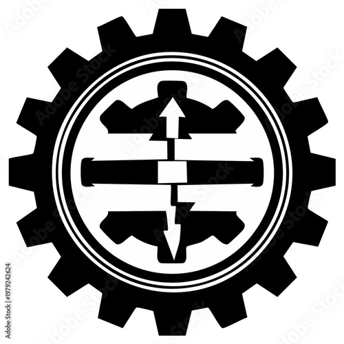 Gear wheel with arrows and horizontal bar - engineering, technology and industry concept
