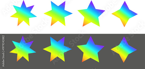 A striking vector set showcasing assorted star elements filled with glowing neon gradients. These powerful, high-contrast