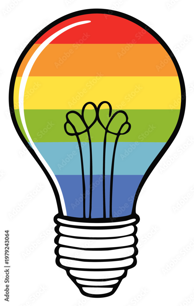 Obraz premium Rainbow colored light bulb with a bright idea illustration symbolizing creativity and diversity
