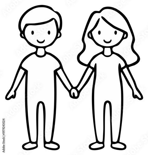 Cartoon couple holding hands, relationship vector illustration, simple line drawing of man and woman together