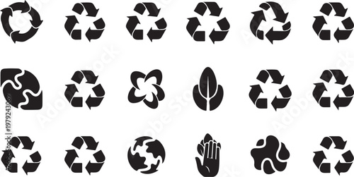 Recycling symbols and eco friendly icons set