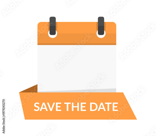 Orange calendar with Save The Date ribbon banner