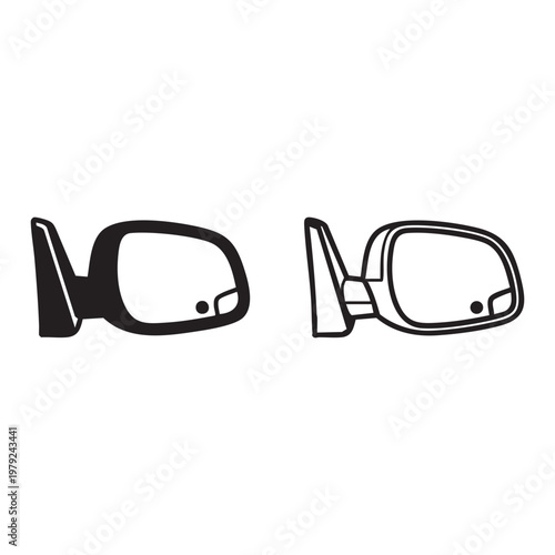 Car side mirrors in black and white