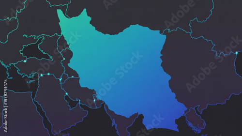 Outline of iran on map with gradient blue and green colors symbolizing internet connection.