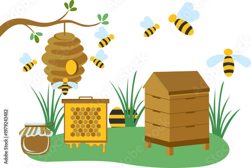 Honey Bee Farming Illustration
