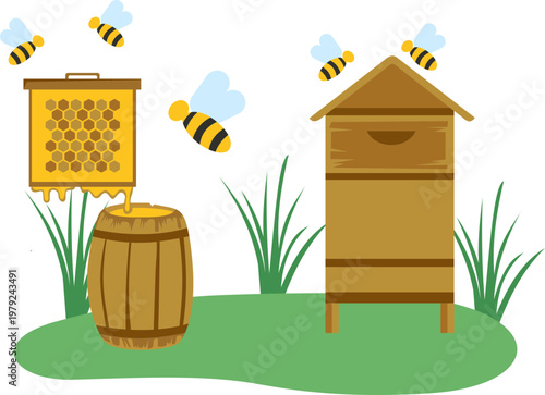 Honey Bee Farming Illustration