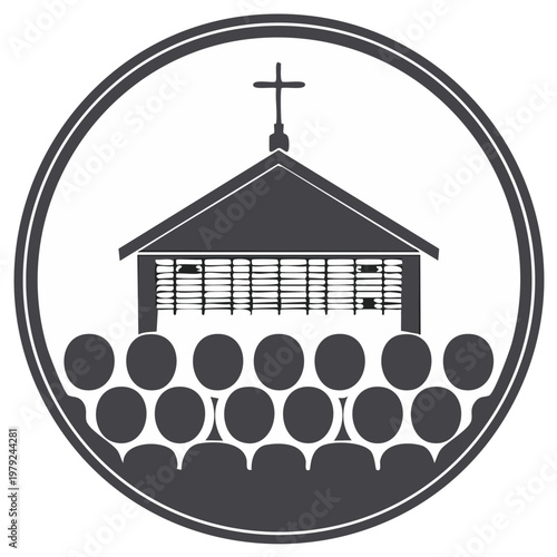 Church and congregation icon, Christian faith concept, religious community symbol
