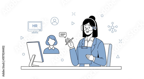 HR professional conducting online interview with candidate via video call