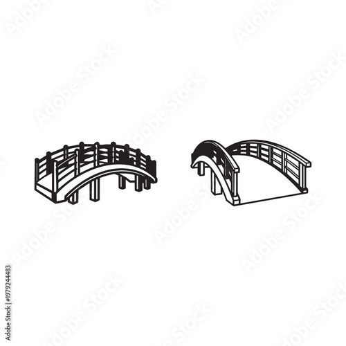 Two small bridges with railings on white background