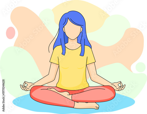 Young woman practicing yoga in lotus position for meditation and mindfulness