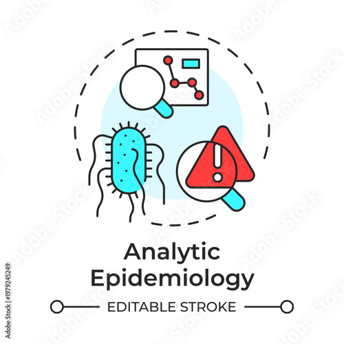 Analytic epidemiology multi color concept icon. Statistical analysis, risk measurement. Round shape line illustration. Abstract idea. Graphic design. Easy to use in presentation, booklet