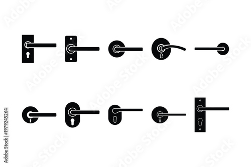 Door handle silhouette minimal vector design set