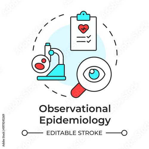 Observational epidemiology multi color concept icon. Medical research, analysis data. Round shape line illustration. Abstract idea. Graphic design. Easy to use in presentation, booklet