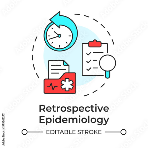 Retrospective epidemiology multi color concept icon. Medical records, hospital charts. Round shape line illustration. Abstract idea. Graphic design. Easy to use in presentation, booklet