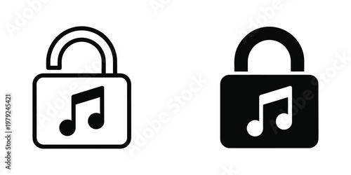 Locked and unlocked music icons representing secure and accessible audio content