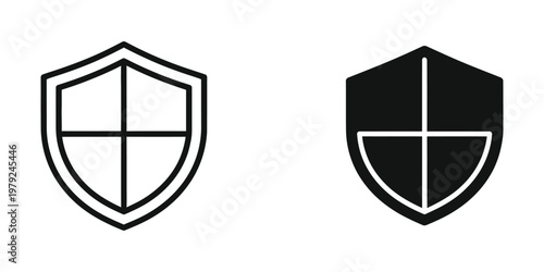 Contrast between classic and modern shield designs with central cross symbols