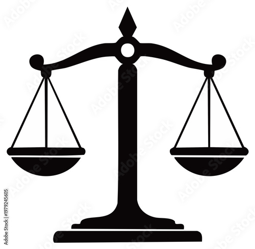 Iconic Black and White Balance Scale Representing Justice and Fairness