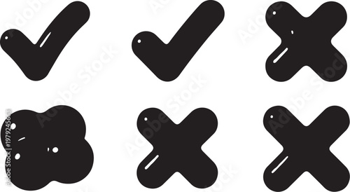 Checkmarks and Crosses Symbols on White Background