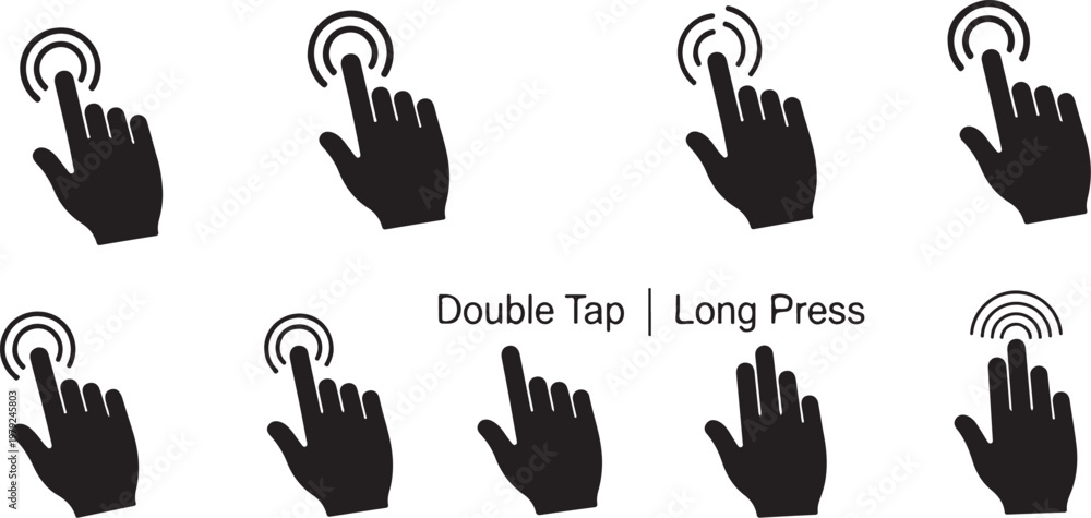 Fototapeta premium Hand icons for double tap and long press