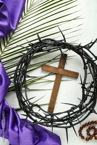 Wooden cross with crown of ...