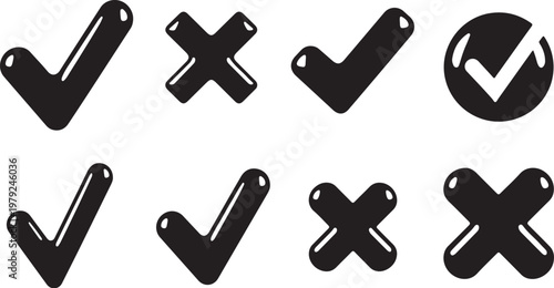 Checkmarks and X marks in black icons set