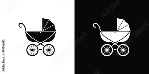 Baby Carriage Icon on Transparent Background, Classic Pram Silhouette Design