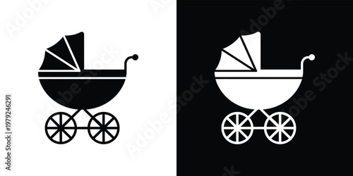 Baby Stroller Silhouette, Child Carriage, Wheeled Pram, Baby Transport, Infant Buggy