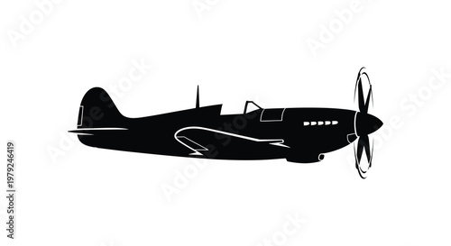 Fotografia A striking black silhouette of a vintage world war ii fighter plane showcasing i