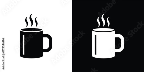 Black and white mug with steam split into twotone background