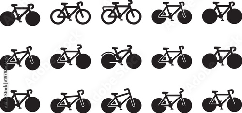 Bicycle Silhouettes in Various Positions on White Background Illustration