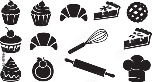 Baking icons and symbols for cooking and pastry making tools