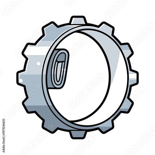 A gear with a central hole and evenly spaced teeth for mechanical applications