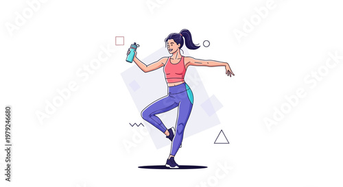 Fit Woman Dancing with Water Bottle, Healthy Lifestyle, Fitness, Exercise, Yoga Pose