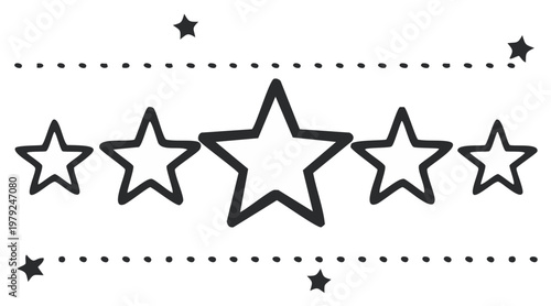 Starry Lineup: Outlined Stars Bordered by Dotted Lines, Celestial Doodle Art Design