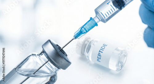 Medical Professional Drawing Peptide Solution from Glass Vial with Syringe